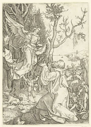 Engel verschijnt aan Joachim by Marcantonio Raimondi