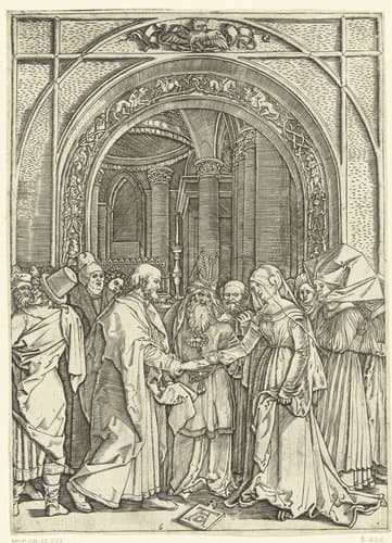 Huwelijk van Maria en Jozef by Marcantonio Raimondi