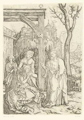 Christus neemt afscheid van zijn moeder by Marcantonio Raimondi