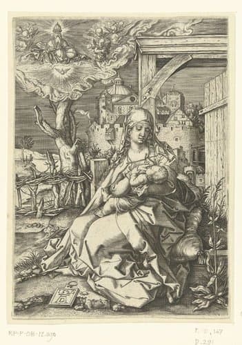 Maria met kind zittend in landschap by anonymous