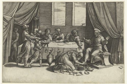 Christus in huis van Simon de Farizeeër by Marcantonio Raimondi