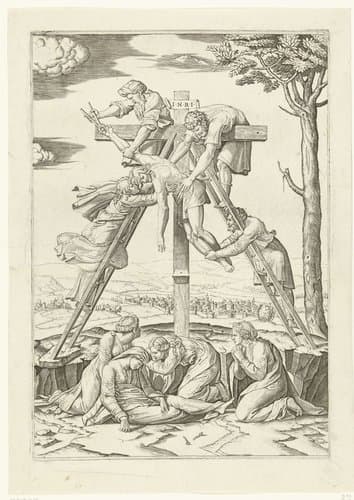 Kruisafneming van Christus by Marcantonio Raimondi