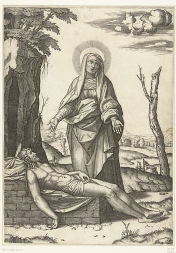 Bewening van dode Christus door Maria by Marcantonio Raimondi