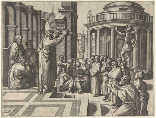 Paulus predikt in Athene by Marcantonio Raimondi