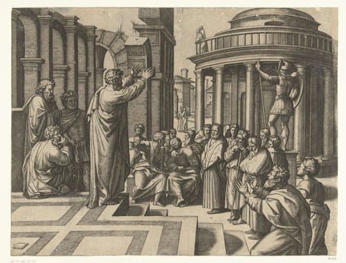 Paulus predikt in Athene by Marcantonio Raimondi