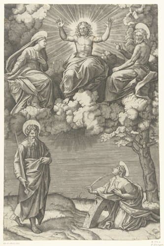 Christus en Maria en Johannes de Doper met heiligen Paulus en Catharina van Alexandrië by anonymous