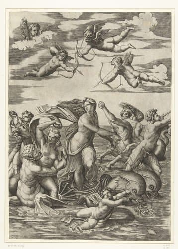 Triomf van Galatea met tritons en nereïden en putti by Marcantonio Raimondi