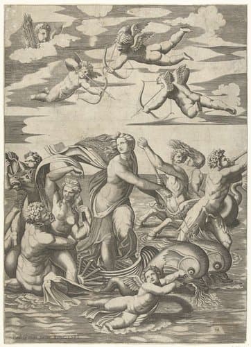 Triomf van Galatea met tritons en nereïden en putti by anonymous