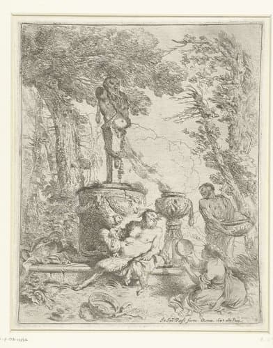 Feest bij een standbeeld van de god Terminus by Giovanni Benedetto Castiglione