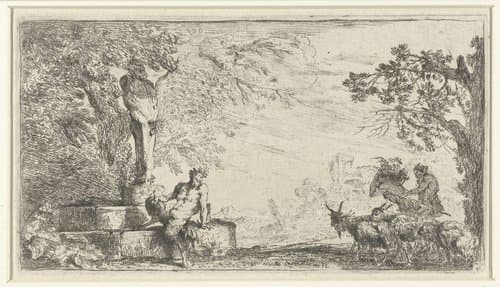 Sater bij standbeeld van Priapus by Giovanni Benedetto Castiglione