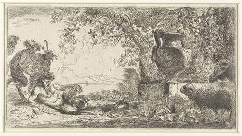 Pan liggend bij een grote vaas by Giovanni Benedetto Castiglione