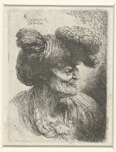 Hoofd van een oude man met tulband by Giovanni Benedetto Castiglione
