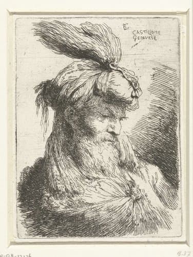 Kleine studie van hoofden met oosterse hoofddeksels by Giovanni Benedetto Castiglione
