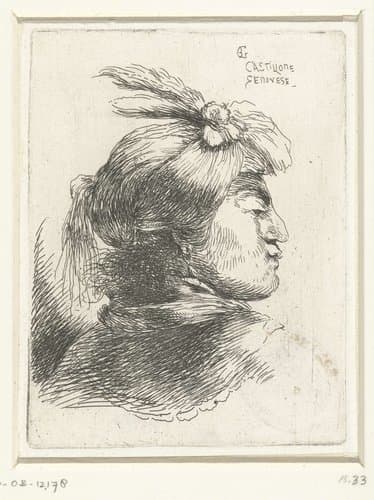 Hoofd van een man met een tulband by Giovanni Benedetto Castiglione