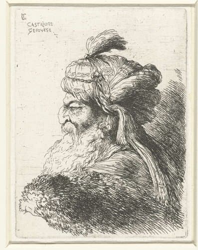 Hoofd van een oude man met tulband by Giovanni Benedetto Castiglione