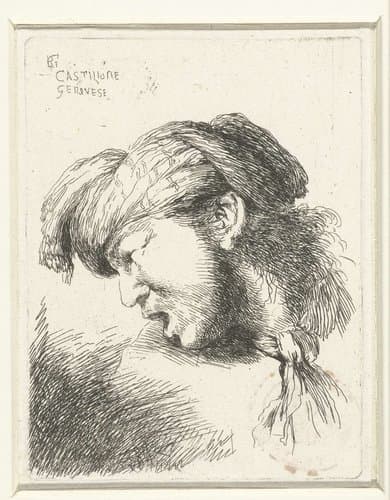 Hoofd van een jongeman met open mond by Giovanni Benedetto Castiglione