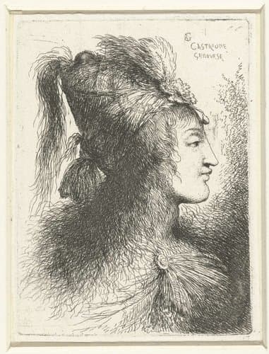 Hoofd van jongeman met hoge muts by Giovanni Benedetto Castiglione