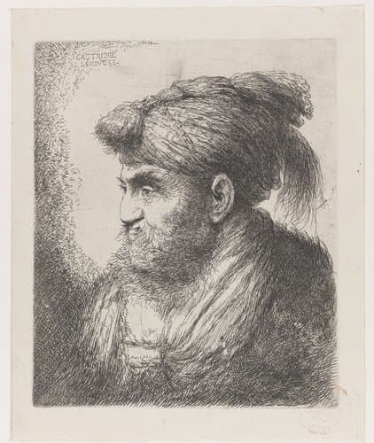 Grote studie van hoofden met oosterse hoofddeksels by Giovanni Benedetto Castiglione
