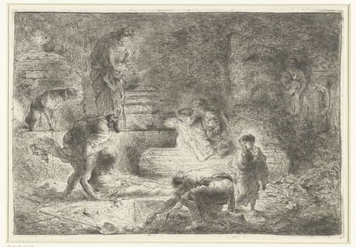 Tobit begraaft de dode by Giovanni Benedetto Castiglione