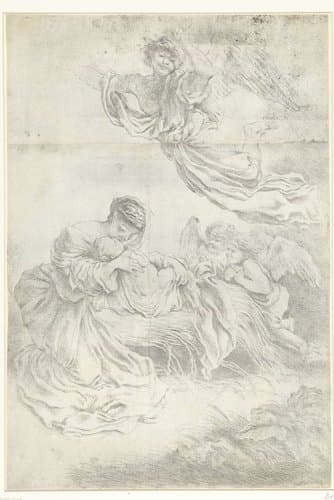 Maria met het Christuskind en drie engelen by Giovanni Benedetto Castiglione