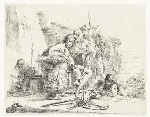 Boy Sitting next to a Vase with some Other People by Giovanni Battista Tiepolo