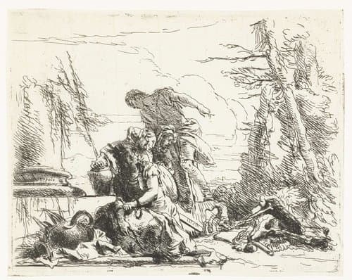 Zittende vrouw met geketende armen en vier andere figuren by Giovanni Battista Tiepolo