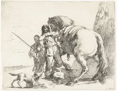 Ruiter met paard en jongen en hond by Giovanni Battista Tiepolo