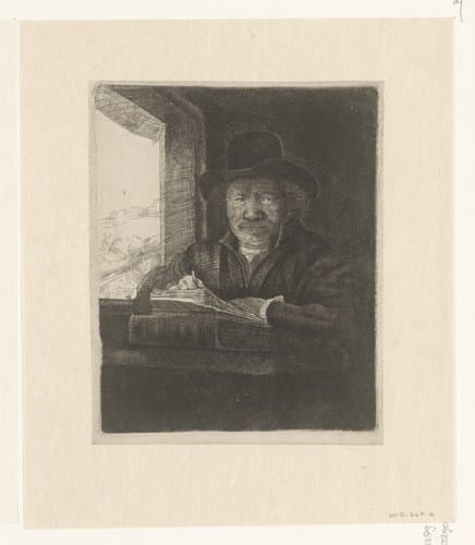 Self-portrait etching at a window by anonymous