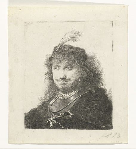 Self-portrait (?) with plumed cap and lowered sabre by anonymous