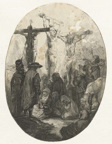 Christ crucified between the two thieves: an oval plate by anonymous