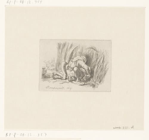 Vrijende monnik in een korenveld by anonymous; Rembrandt van Rijn