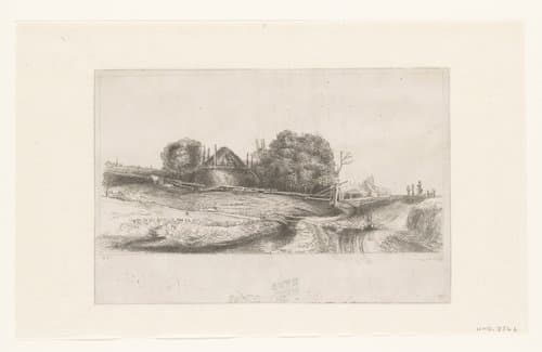 Cottages and a hay barn on the Diemerdijk with a flock of sheep by Claude Henri Watelet