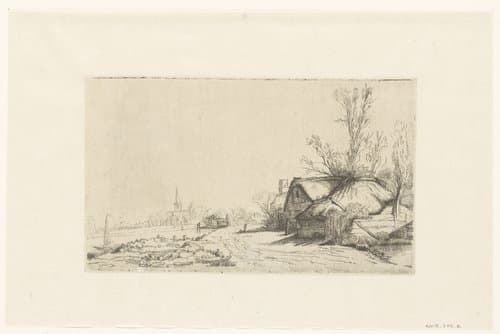 Boerderijen aan de Amstel met een gezicht op Ouderkerk by anonymous; Rembrandt van Rijn