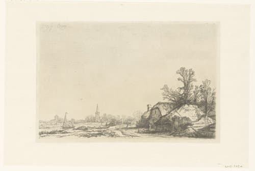 Boerderijen aan de Amstel met een gezicht op Ouderkerk by François Vivares; Rembrandt van Rijn