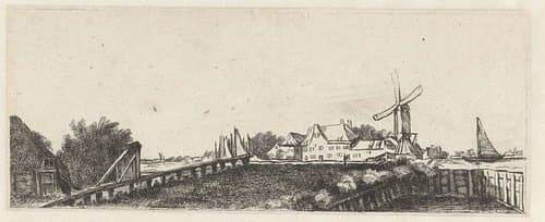 Landschap met houten brug by Pierre François Basan