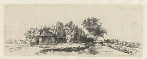 Landschap met een kanaal en hek by Pierre François Basan