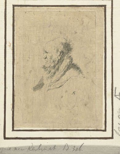 Bald old man with a short beard, in profile right by Monogrammist AF (graveur); Rembrandt van Rijn