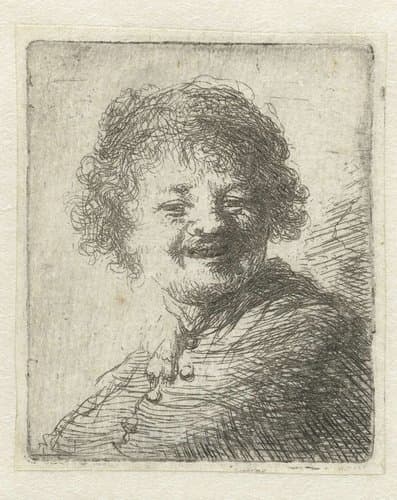 Self-portrait in a cap: laughing by anonymous; Rembrandt van Rijn