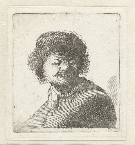 Zelfportret, lachend, met muts by Francesco Novelli
