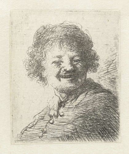 Self-portrait in a cap: laughing by anonymous; Rembrandt van Rijn