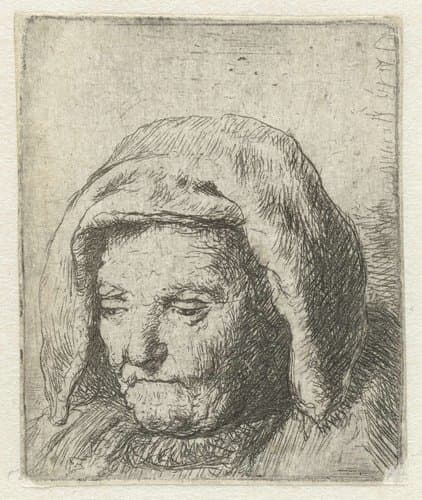The artist's mother in a cloth headdress by anonymous; Rembrandt van Rijn