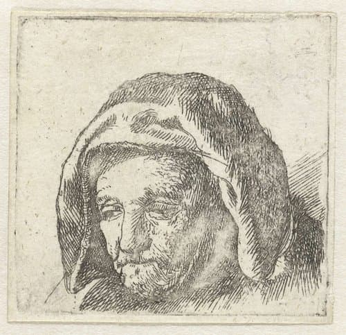 Moeder van de kunstenaar met een hoofddoek, de blik omlaag, alleen haar hoofd by anonymous; Rembrandt van Rijn