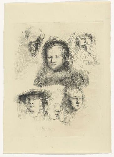 Studies of the head of Saskia and others by Ignace-Joseph de Claussin