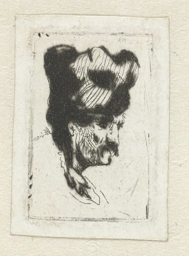 Man in a square cap, in profile right by James Hazard; Rembrandt van Rijn