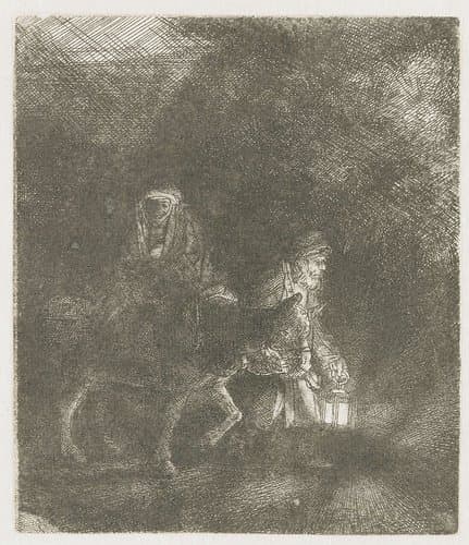 De vlucht naar Egypte: nachtstuk by Rembrandt van Rijn