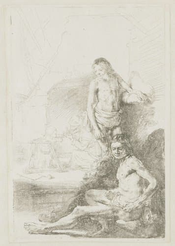 Een jongeman, zittend en staand by Rembrandt van Rijn