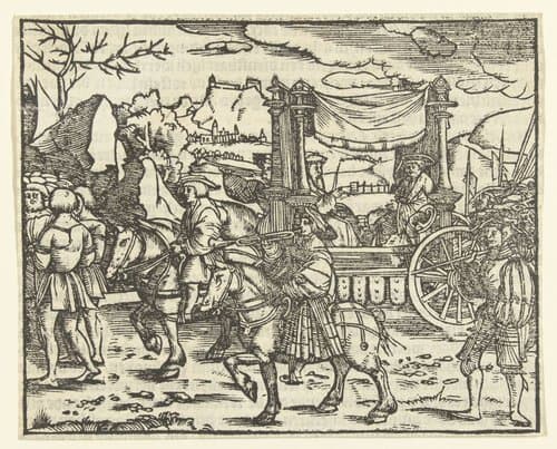 Twee vorsten in een triomfwagen by anonymous