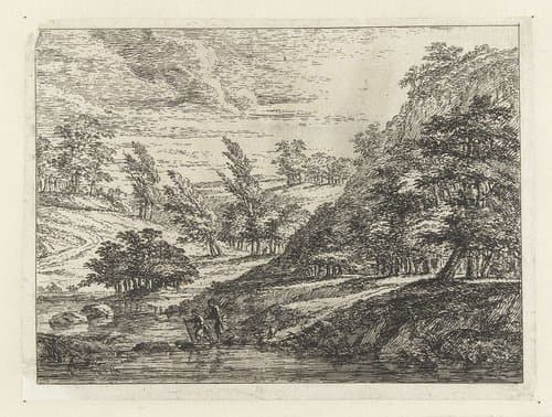 Landschap met Tobias en zijn hond en de engel Raphael by Karel du Jardin