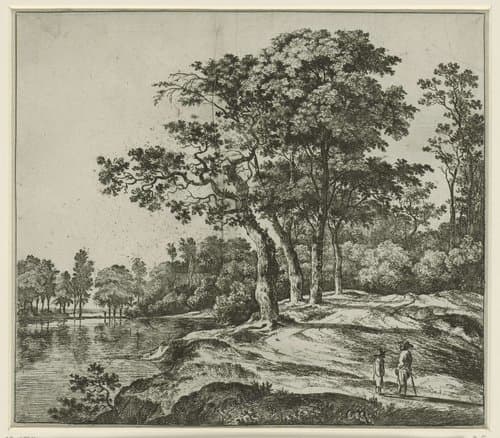 Landschap met een groep van vier bomen by Jan Hackaert