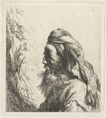 Borstbeeld van een oosterling met baard en tulband by Jan Lievens
